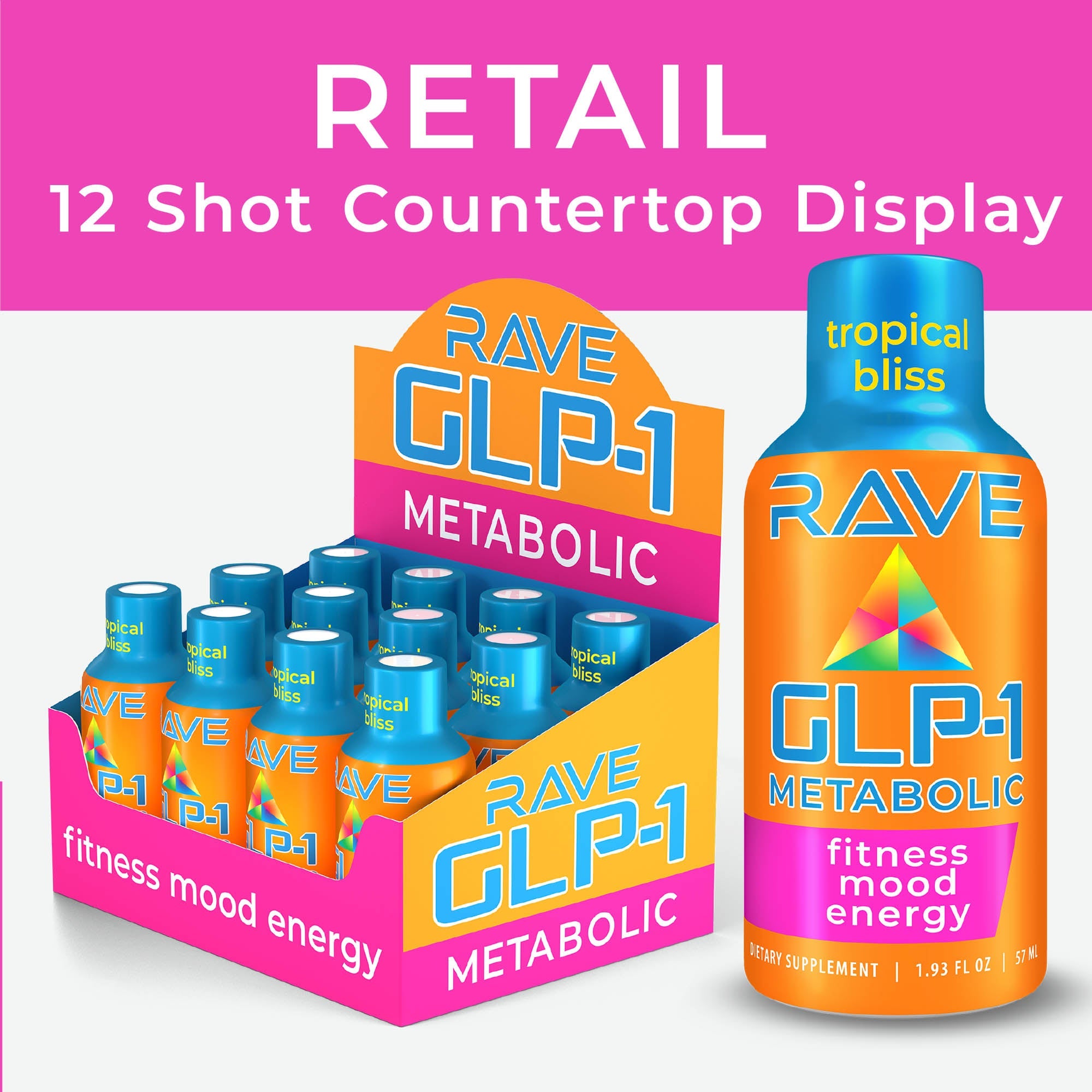 RAVE GLP-1 Shot Countertop Display Tropical Bliss